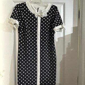 New Mid Thigh Length Black and White Polka Dot Dress.
